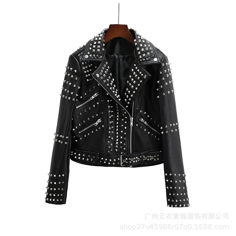 European And American Motorcycle Wear Short Leather Coat, Women'S Rivet Fashion  Brand, Personality, Delicacy, Cool Stage enlarge