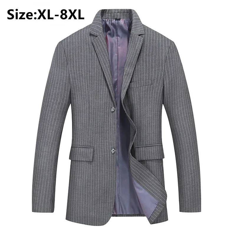 

Men Striped Blazer Fashion Business Oversized Suit Jacket Wedding Banquet Male Formal Clothing Plus Size Black Blue 7xl 8xl