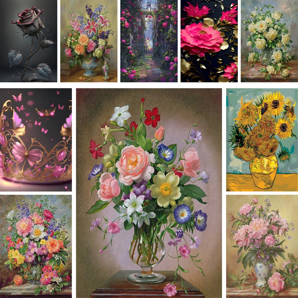 

Набор для рисования с цветами, розой, пионами, подсолнухами