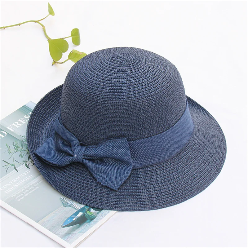 

Шляпа соломенная для детей и взрослых, стильная шапка с декоративной черной лентой для девочек, детская Панама, детская шапка от солнца, Пляжные шапки