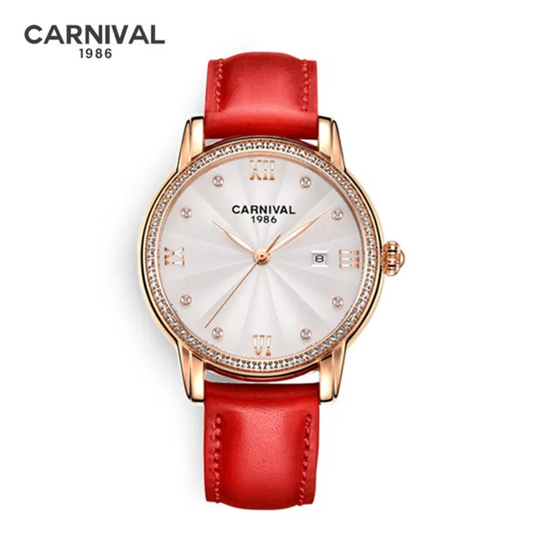 CARNIVAL Brand Fashion Wrist Watches for Women Ladies Luxury Luminous Automatic Mechanical Wristwatch Waterproof Montre Femme