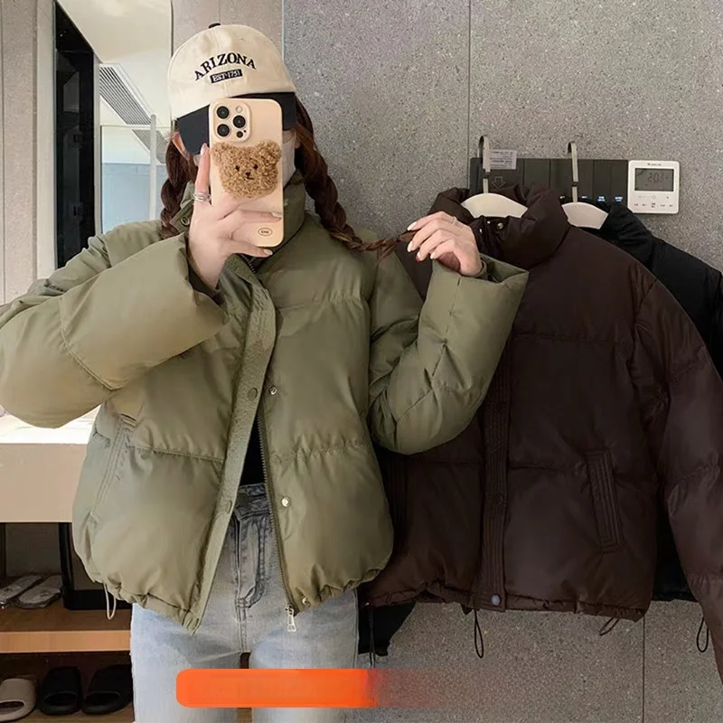 [66 Preferred] Solid Stand Collar Long sleeve Thickened Quilting Quilted Buckle Zip-up Outerwear Women's Cotton-Padded Coat W... |