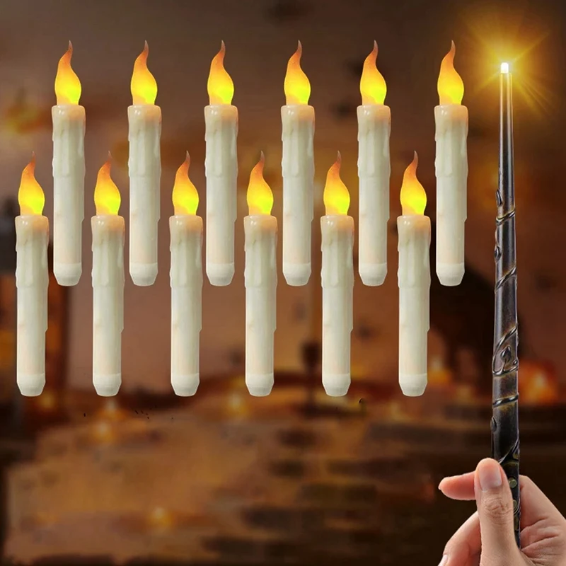 

12Piece Floating Candles With Magic Wand Flickering Warm Light For Christmas Party