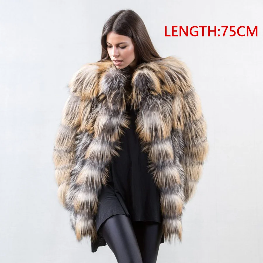 

Fashion Collar Fox High Winter Warm Round quality Women Natural Red High Fur Coat Mid-Length Quality Expensive
