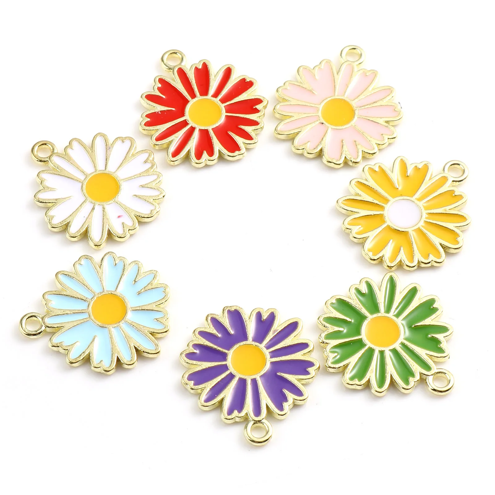 

20Pcs/Lot Gold Color Tone Alloy Enamel Daisy Shape Charms Pendant For DIY Earring Jewelry Ornament,18x16mm