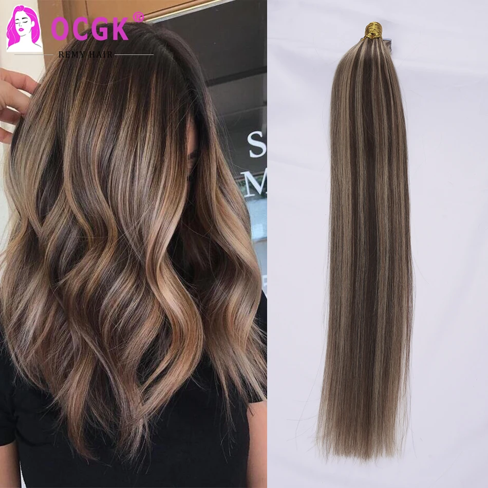 

P4 27 шелковистые прямые I-образные накладные волосы, настоящие человеческие волосы, хайлайтер, Омбре, шоколадно-коричневый, карамель, блонд с ...