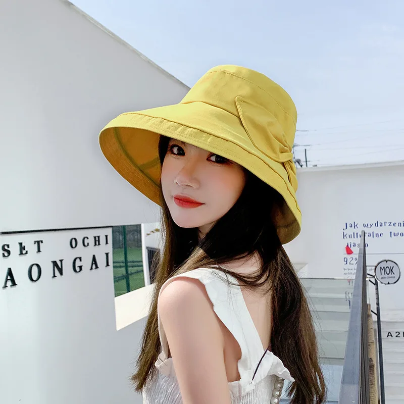 

2022 New Sunshade Fisherman Hat Bow Solid Color Female Basin Hat Japanese Spring And Summer Uv Proof Sun Hat Wholesale