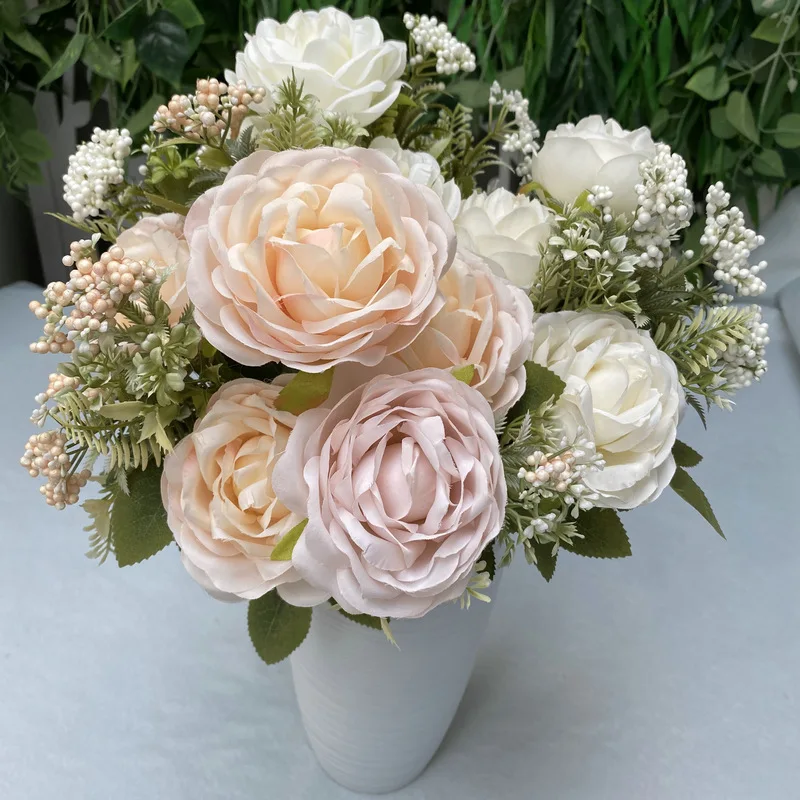 

Искусственный Букет роз с 9 цветами, искусственный цветок для дома, гостиной, столовой, искусственный цветок пиона