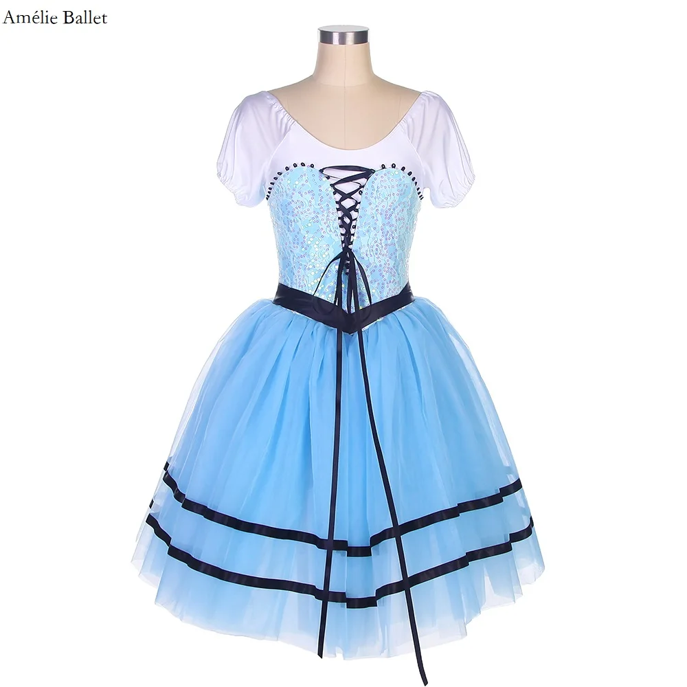 

22067 Sky Blue Spandex Bodice with Sequin Lace Romantic Tulle Skirt for Girls & Women Performance Dance Dress Long Ballet Tutu