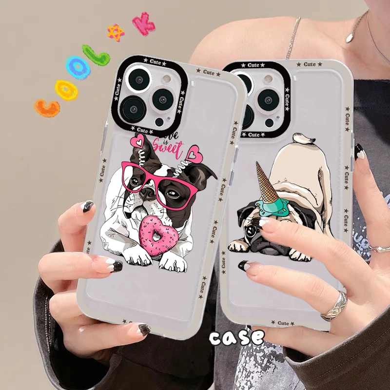 

Pug Dog French Bulldog Phone Case For iPhone 13 14 Pro Max XS XR 12 11 Pro 13 Mini 6 7 8 Plus Soft Clear Back Cover