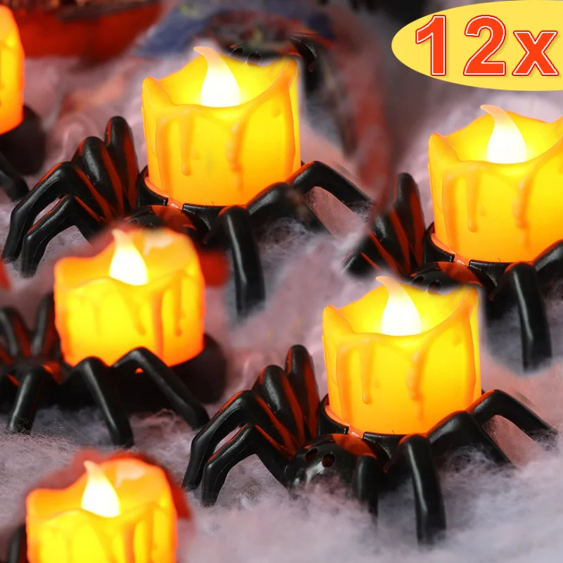 

LED Candle Light Spider Pumpkin Lamp Flickering Flameless Battery Lights Flashing Electric Candles Halloween Party Decoration