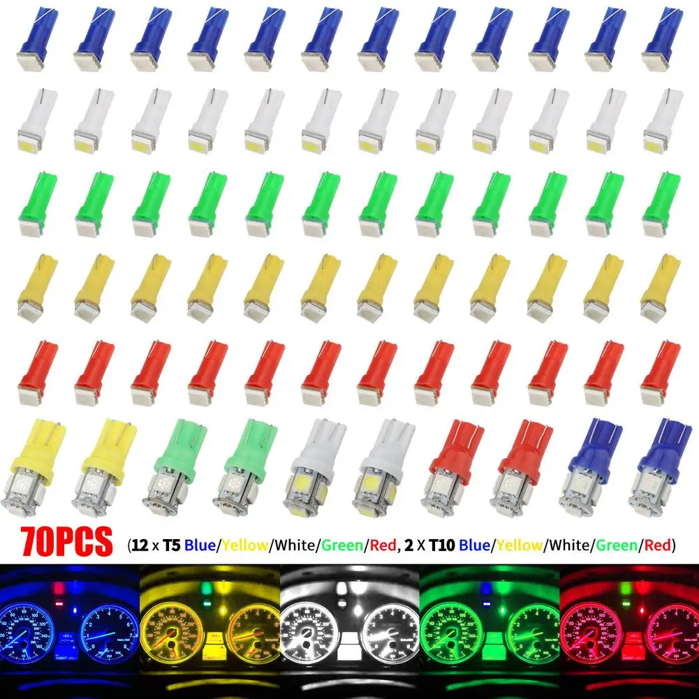

[ New Arrivals ] 70pcs T5 T10 5050-smd Light Bulbs Kit Led Speedometer Dashboard Gauge Lamp Bulb Tail Lights Replacement Parts