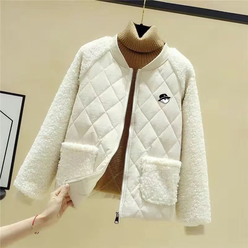 

Women's Winter Golf Wear New Korean Version Loose Fitting Imitation Lamb Wool Patchwork Cotton Windbreaker Golf Jacket 여성골프웨어 신상