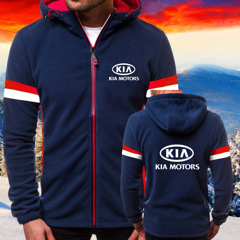 

Spring autumn Men's Hooded Cardigan Kia car logo print Casual sports men's sweatshirt men's zipper jacket Fleece top