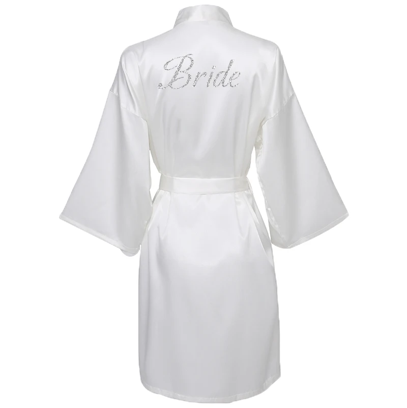 OWITER Burgundy Women Silk Satin Bride Robe Bridal Kimono Robe Bridesmaid Robes Wedding Party Sleepwear Bathrobe Dressing Silver