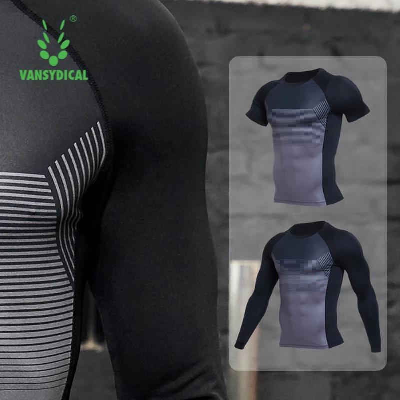 

VANSYDICAL Compression Shirt Men Long Short Sleeve Sportswear for Men Gym Clothing Running Fitness Training Workout Top Male