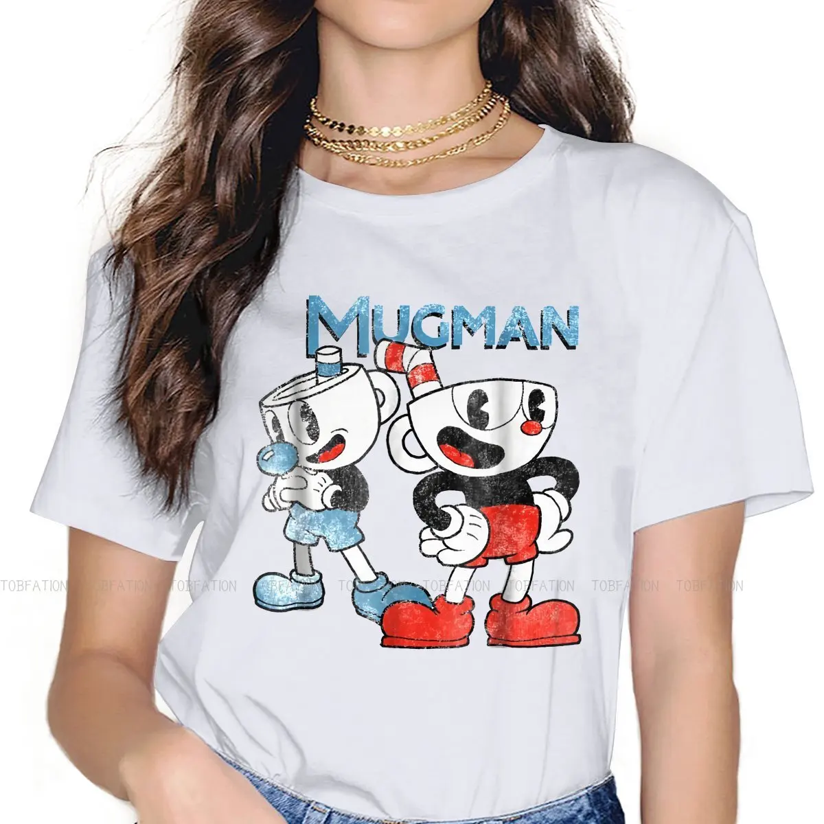 

Dynamic Duo Graphic TShirt For Women Cuphead Mugman Game Tops Cute Lady T Shirt 5XL Soft Printed Loose