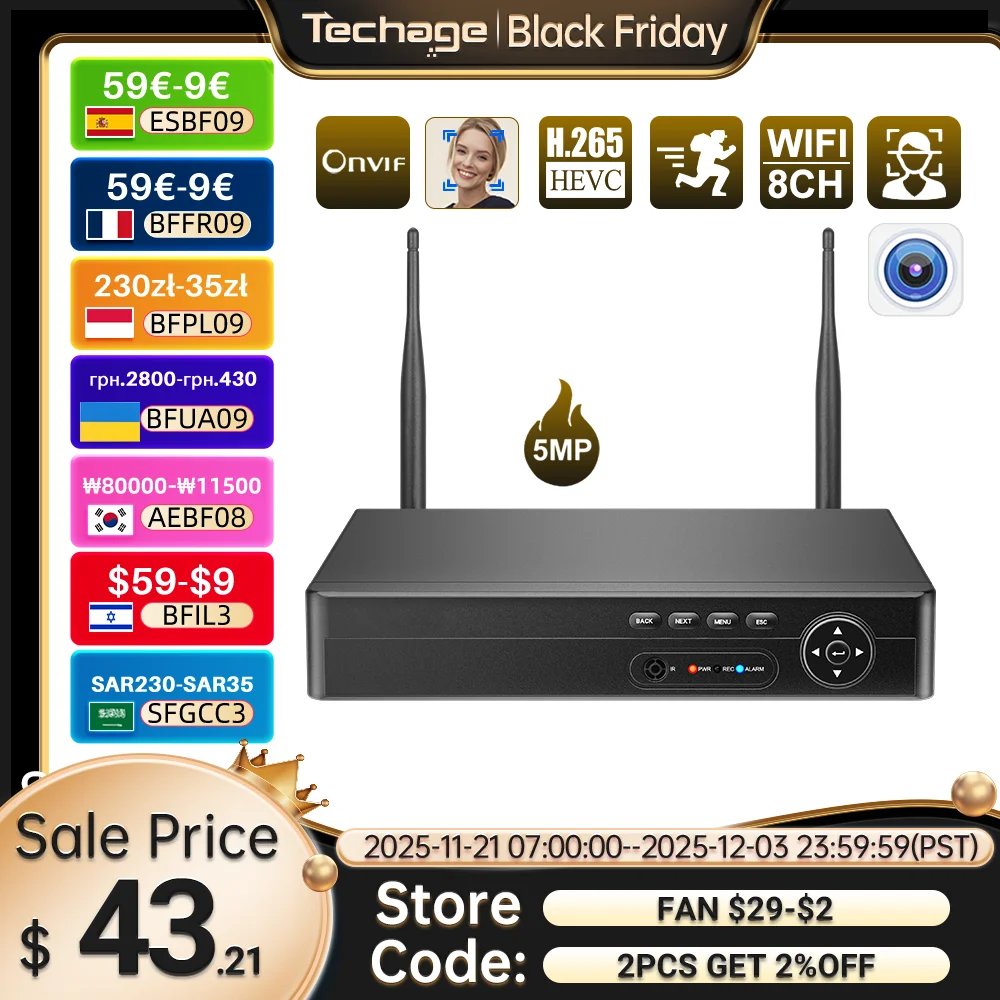 

Techage Беспроводной сетевой видеорегистратор 8CH