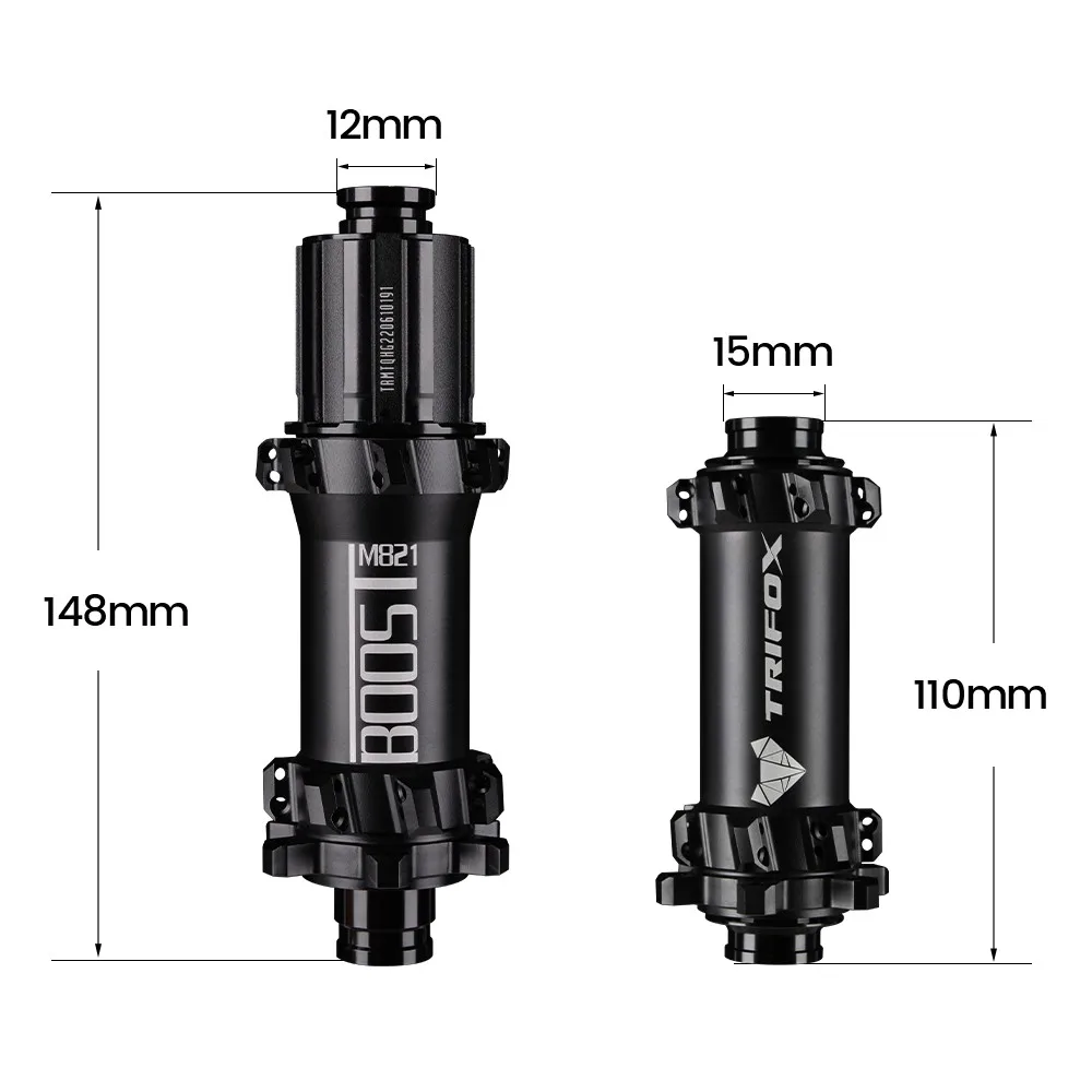 

Trifox m821boost bike hub for mountain bike 148mmx12mm, 110mm x 15mm ,14g, 28h, straightpull xd 11s, ms 12s, 8-11s,