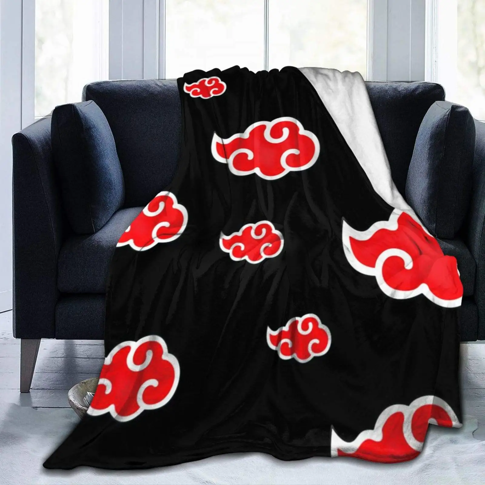 

Flannel Fleece The clouds Throw Blanket for Winter Work Picnic Cozy Anime Akatsuki Red Cloud Uchiha Wedding Blanket Thick