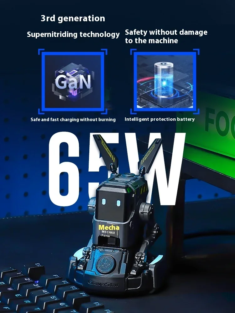 Фото Зарядное устройство GravaStar Alpha65 Dog Nitrogen Charger 65W на основе нитрида галлия, подходит для iPhone 16, Huawei, Xiaomi, мобильных телефонов с разъемом Type-C. №4