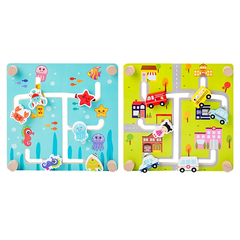 

Двусторонний Трековый Лабиринт для раннего развития, цифровая игрушка в форме животного с распознаванием транспортной фермы, деревянная и...