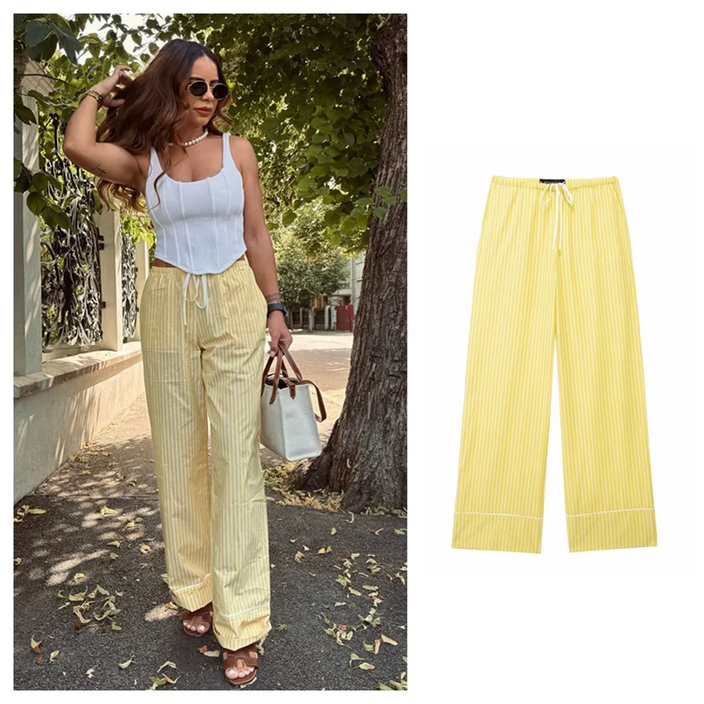 Женские Летние Модные Элегантные Повседневные Широкие Брюки Со Средней Талией И