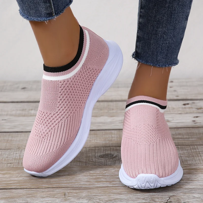 

Кроссовки женские сетчатые без шнуровки, Повседневные Дышащие сникерсы на толстой подошве, вязаные носки, плоская подошва, 2022