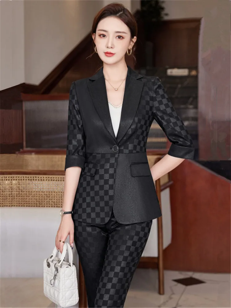 Summer Women Pants Sets 2023 New in Gray White Black Half Sleeve Blazer &Trousers Suit Chic Ladies Elegant Business 2 Piece Set