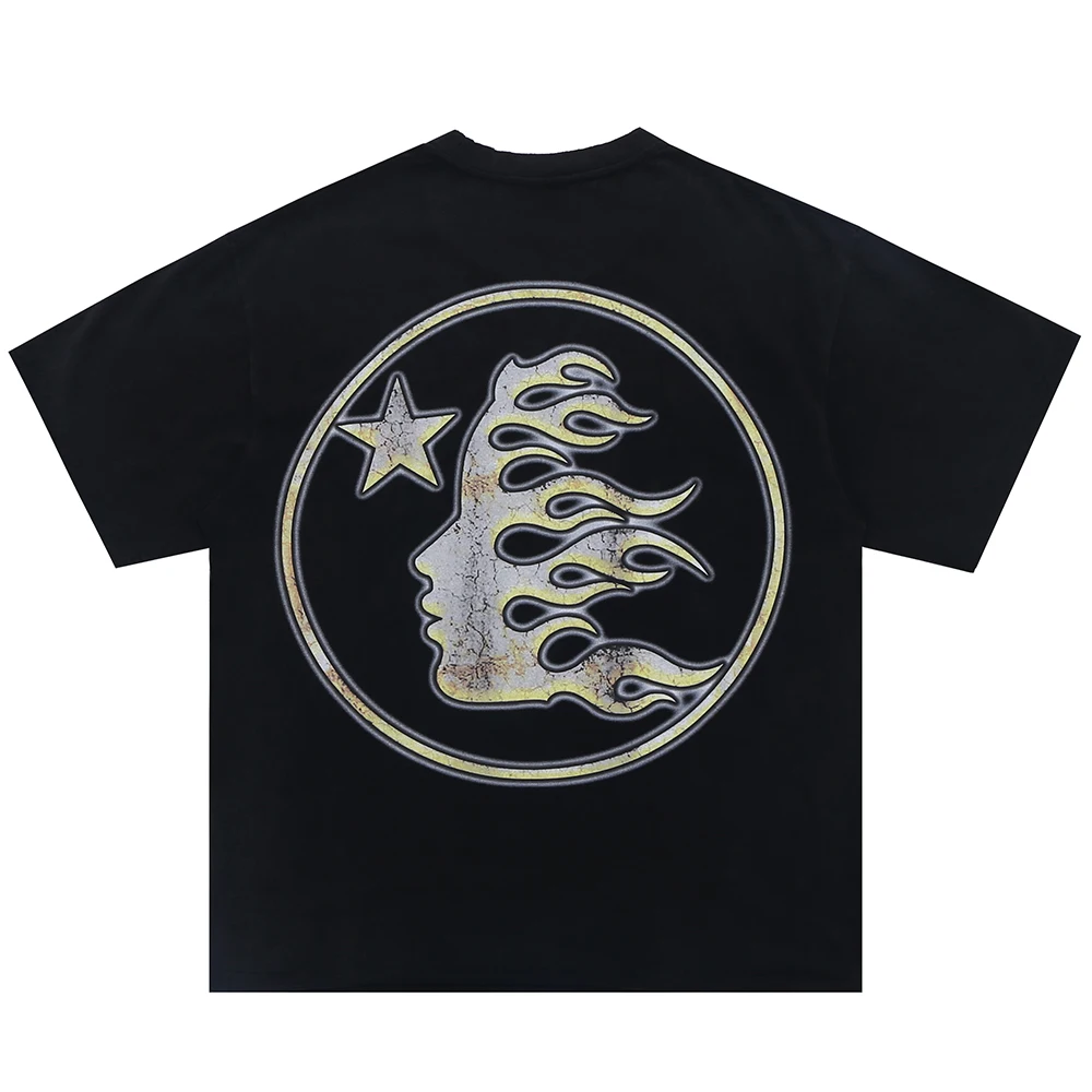 

Vintage Skull Flame Letter Graffiti Summer Men's Short Sleeve Tees Y2K High Street Cotton Oversized Tshirts Unisex Loose T-shirt