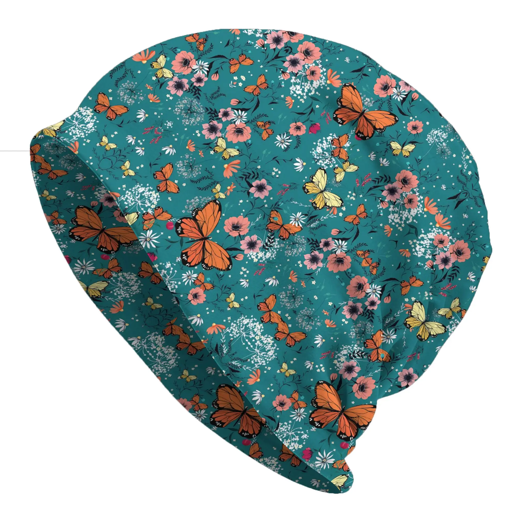Фото Шапки-бини Stitch Bonnet для мужчин и женщин: тонкие, с цветочным узором и листьями, осенне-весенние, теплые, уличные, в стиле Skullies Beanies №1