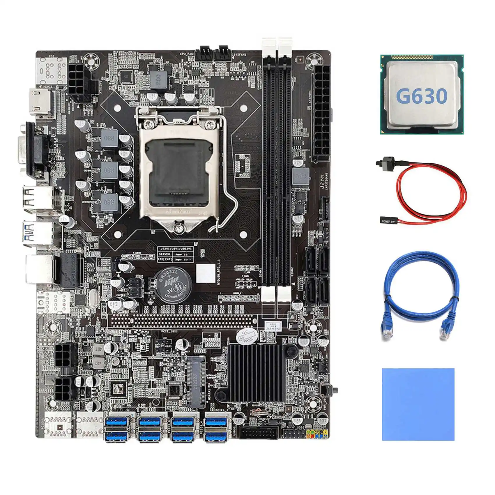 

B75 Mining Motherboard LGA1155 8XPCIE USB3.0 Miner Motherboard with G630 CPU+RJ45 Network Cable+Switch Cable+Thermal Pad