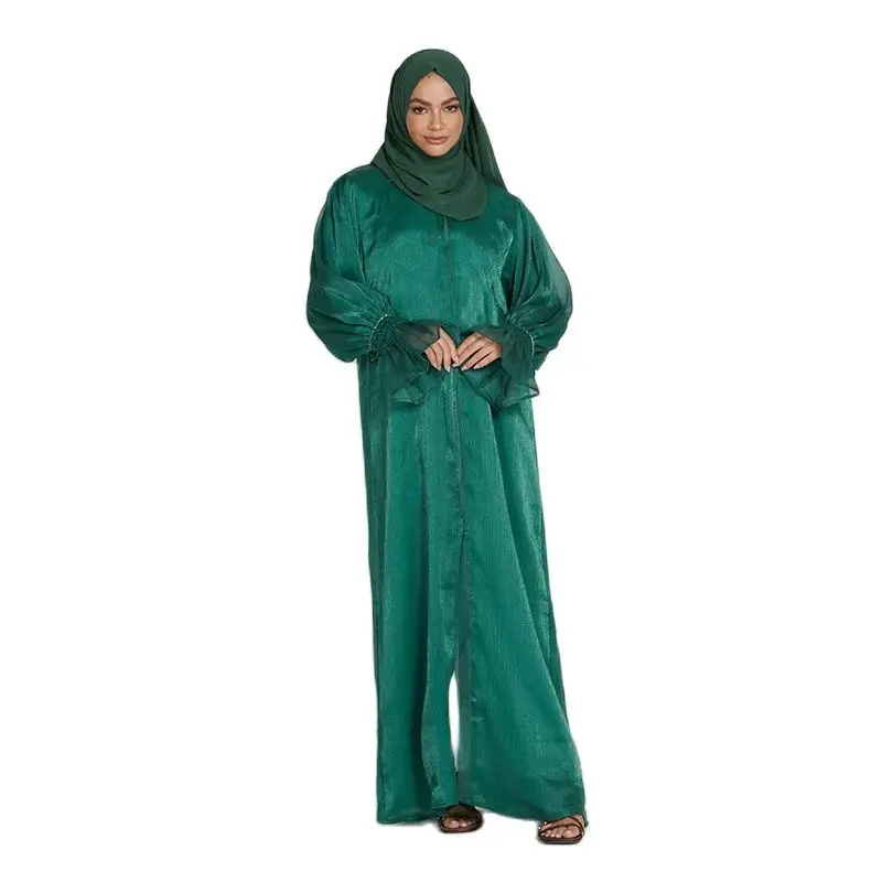 Ramadan Abaya Open Front Cardigan with Hijab Middle East Arabian Women Robe Eid Prayer Dress Full Length Kaftan Muslim Sets