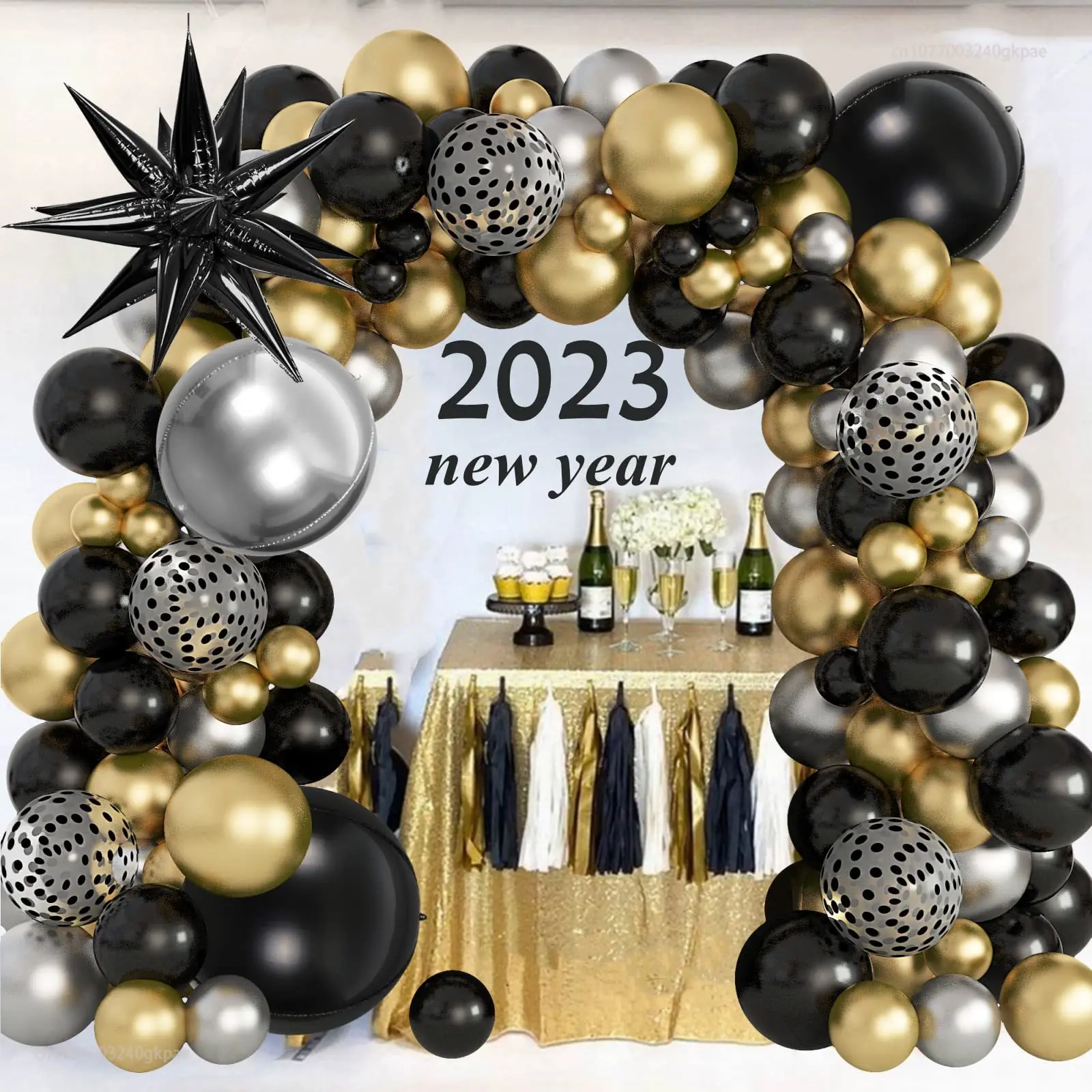

148 Pcs 18 12 10 5 Inches Gold Silver Balloons 4D Star Foil Black Garland Arch Kit Birthday New Year Graduation Party Decoration
