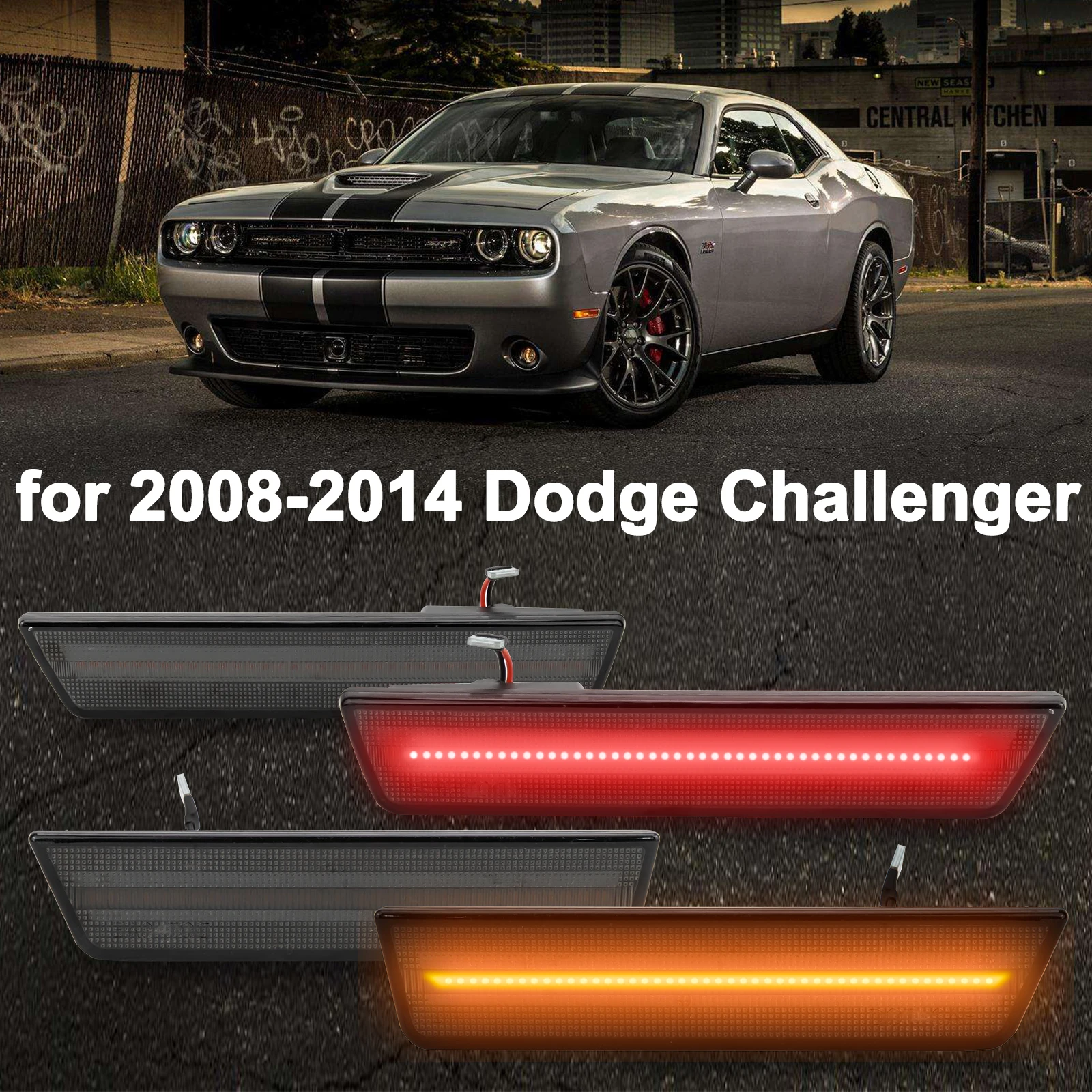 

Для Dodge Challenger 2008-2014 дымчатый светодиодный передний + задний Боковой бампер габаритный фонарь