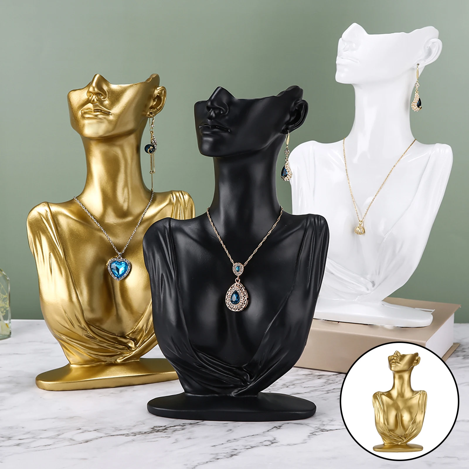 New Resin Mannequin Necklace Earring Jewelry Organizer Display Bust Stand Model Chain Pendants Holder for Shop Retailer Counter