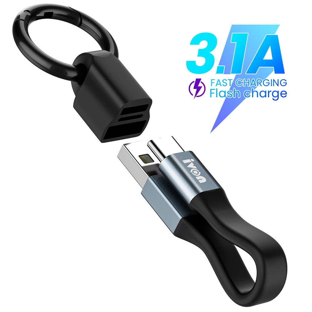 Câble de données mobiles 2 en 1  Mini porte-clés Portable court  charge rapide  Micro USB C Type C