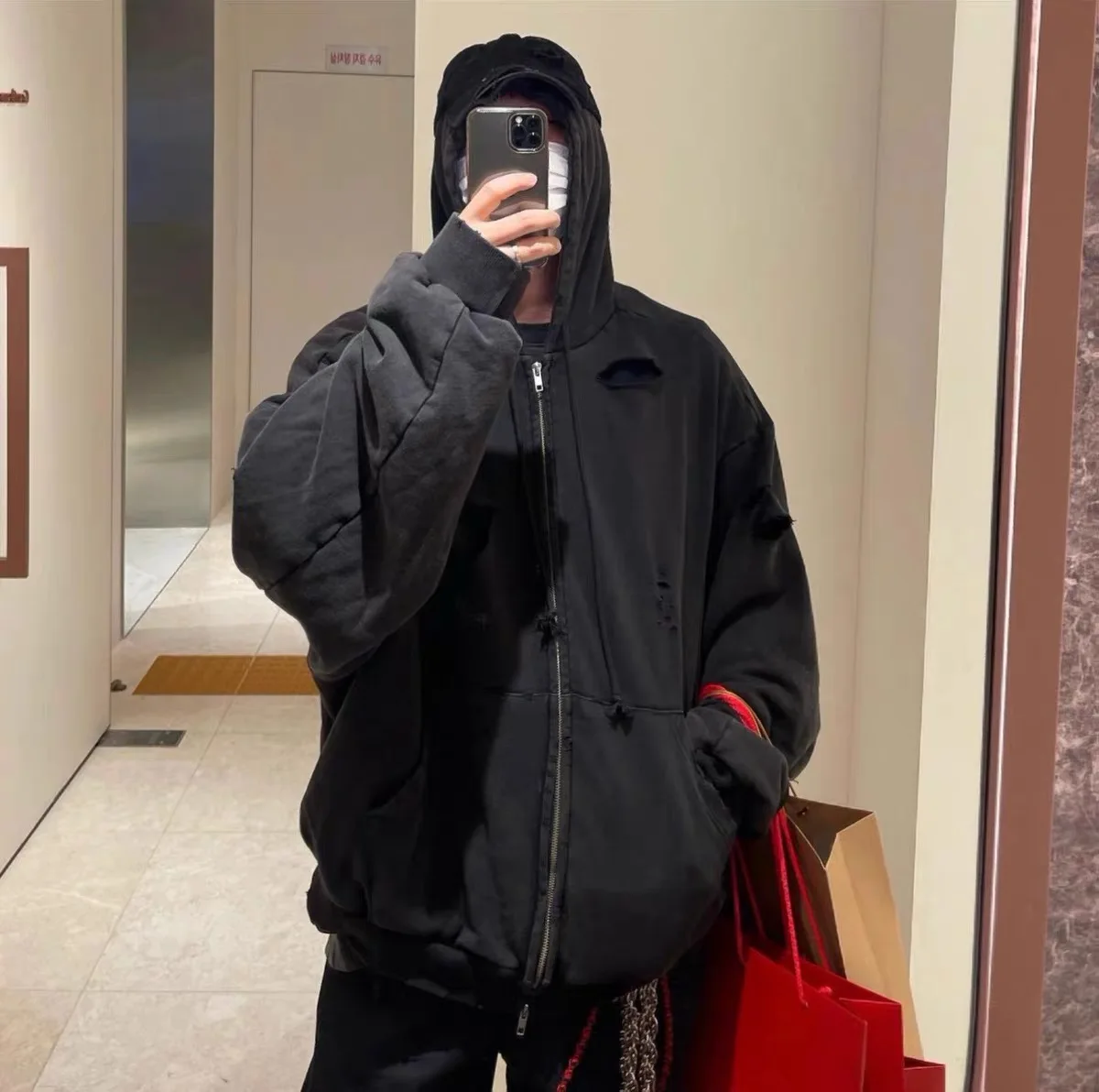 GZ LEARL Корейский бренд Модная уличная негабаритная толстовка с капюшоном на