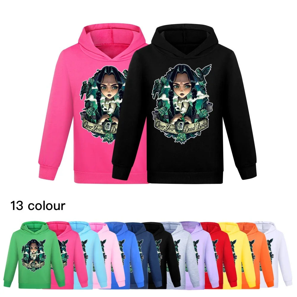 

New Kids Wednesday Addams Family Clothes Children Cotton Printed Hoodies Long Sleeve Pullover Autumn Boys Girls Cute Sweatshirts