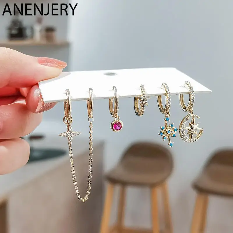 

Женские серьги-кольца с двойной пряжкой ANENJERY, набор из 6 штук