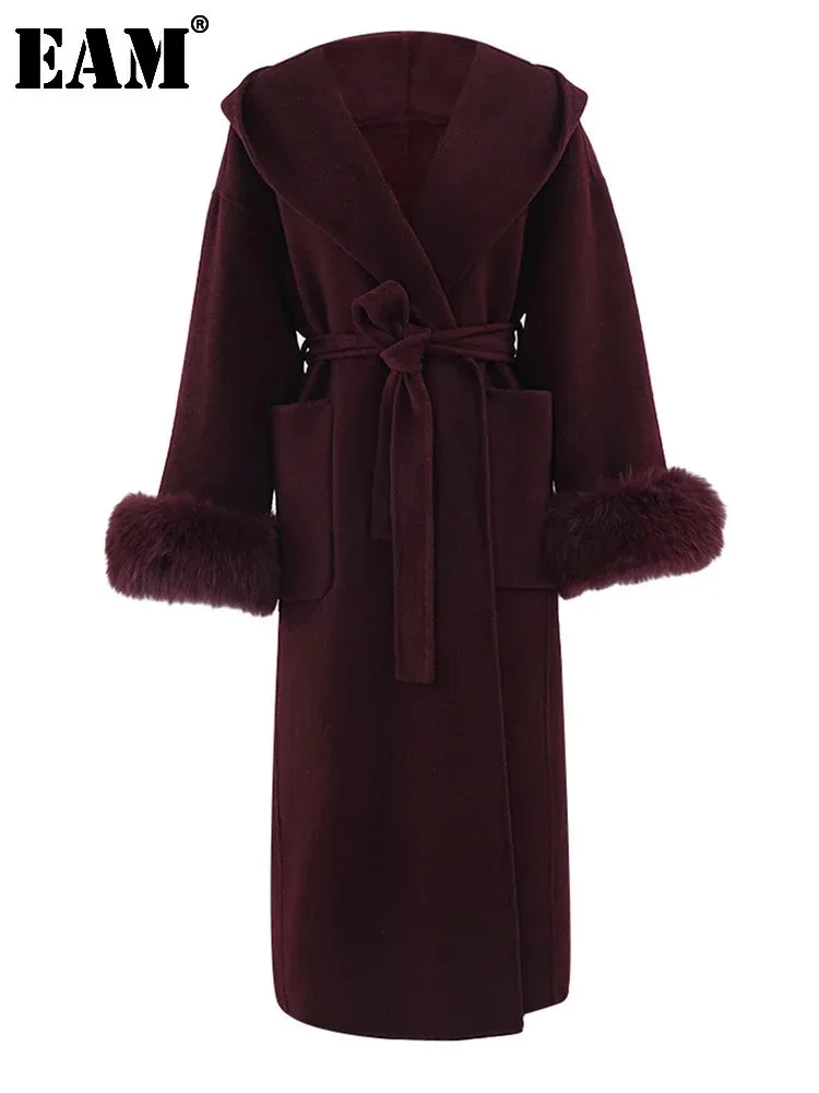 Женская куртка с капюшоном и длинным рукавом из шерсти смесовых тканей