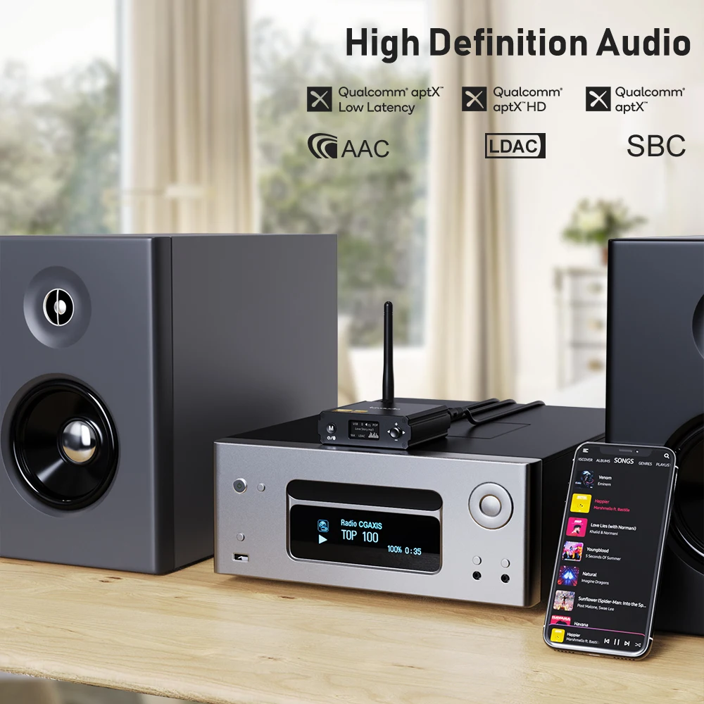 1Mii DS220 Bluetooth Receiver HiFi Audio aptx HD LDAC Bluetooth Audio Adapter for Home Stereo DAC Amplifier with OLED Display