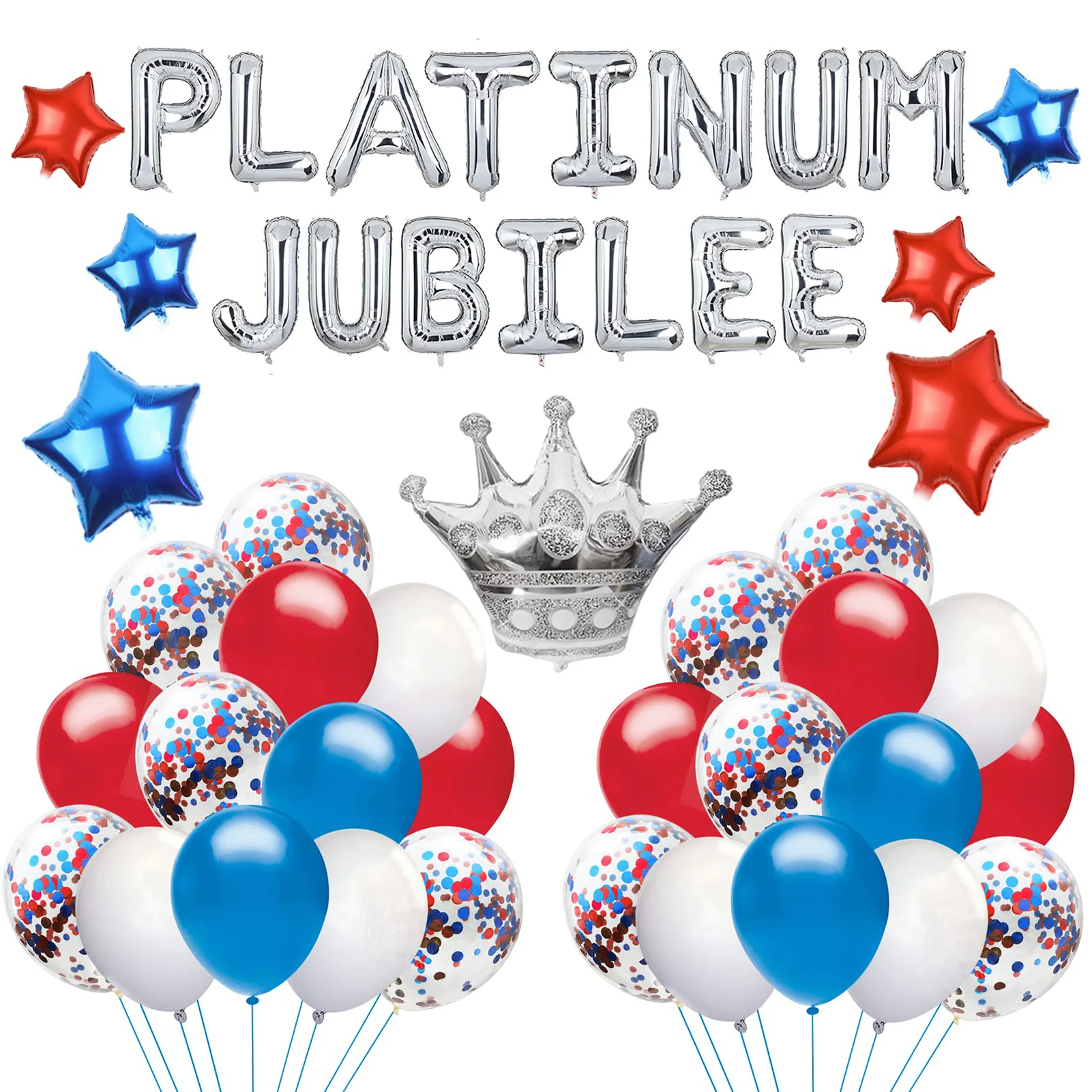 

44Pcs Platinum Jubilee Balloons Kit Crown Balloon Star Heart Balloons Latex Balloons 70th Jubilee Decoration 2022 Party Supplies