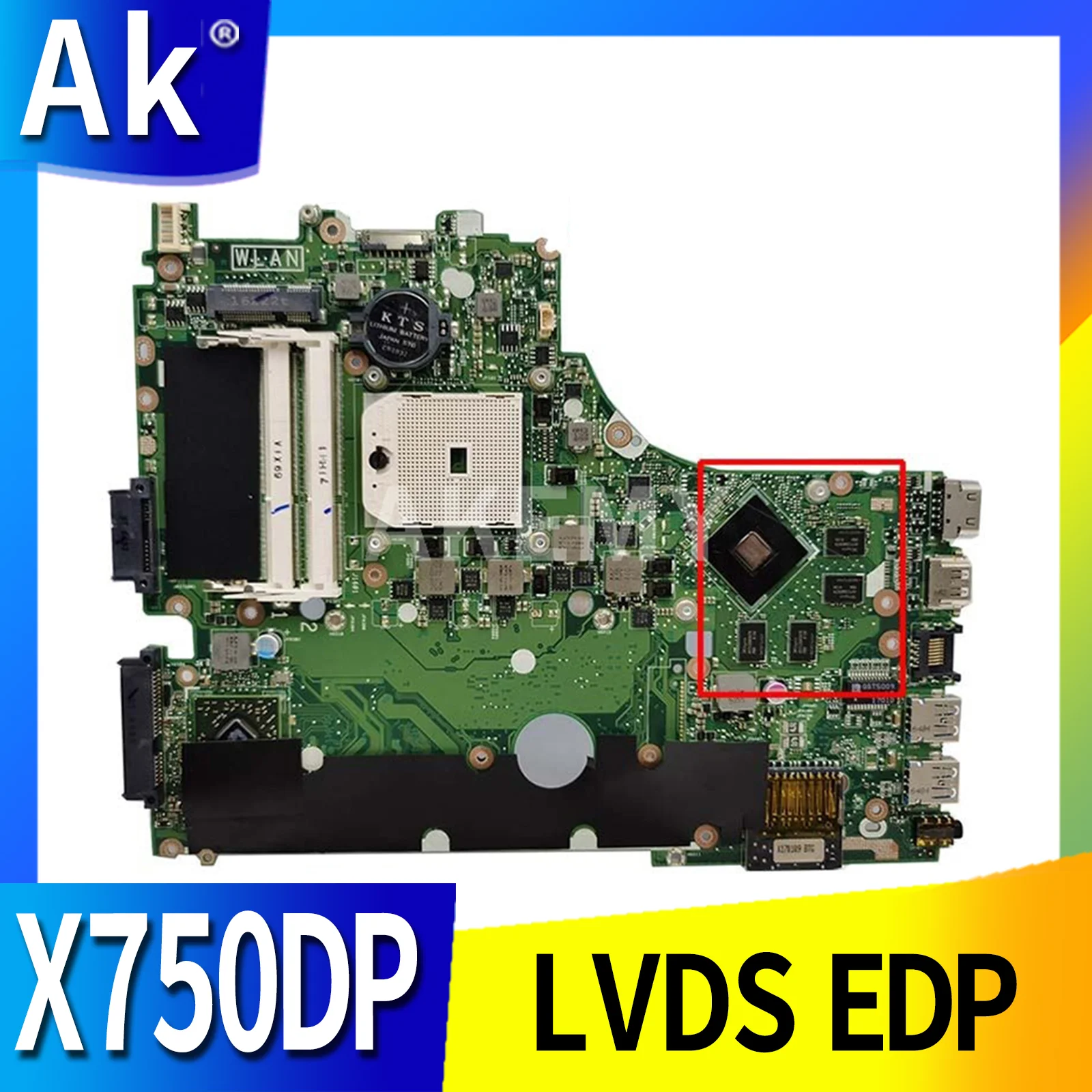 

X750DP Notebook mainboard LVDS EDP For Asus X550 K550D X550D K550DP X750D Laptop Motherboard
