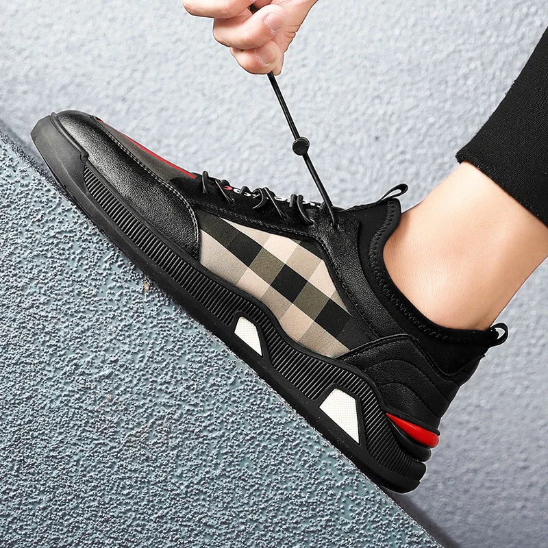 

Мужские кожаные кроссовки на шнуровке, уличные прогулочные кеды, резиновая нескользящая износостойкая обувь