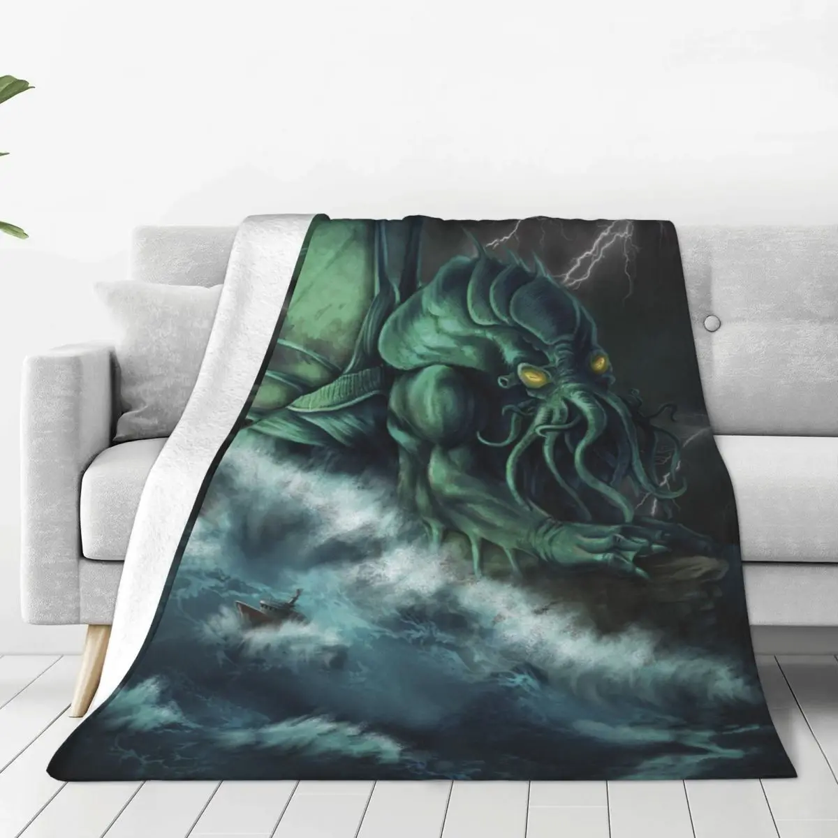 

Calling Cthulhu Octopus Fleece Throw Blanket Old Newspaper Mysticism Blanket for Sofa Office Ultra-Soft Bed Rug