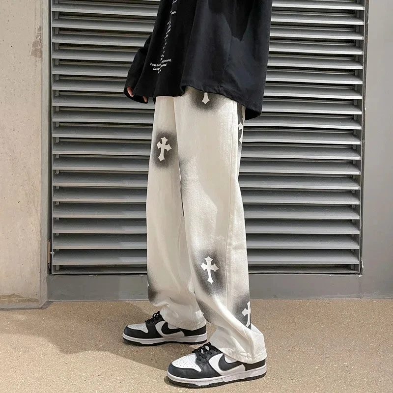 Men Streetwear Fashion Baggy Trousers Cross Hiphop Mens Loose Jeans Pants Men Jeansd Boyfriend Jeans Denim Jeans Wide Leg Jeans