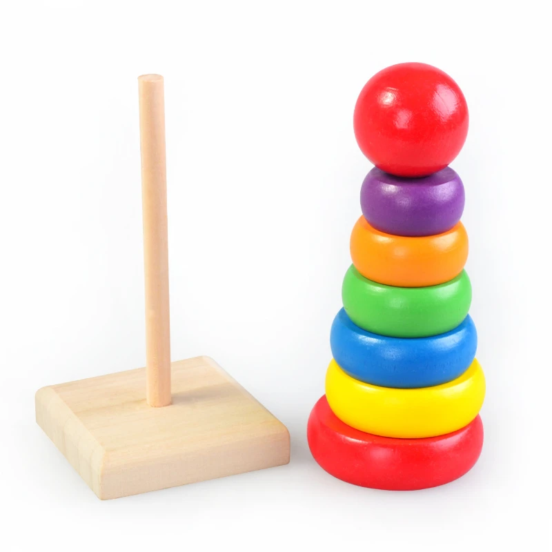 

Wooden Rainbow Stacker Ring Tower Stacking Pillar Building Blocks Nailed Wood Wooden Enlightenment Early Education Toys