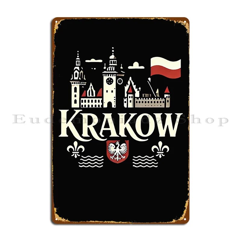 Краков Польша Город Классический горизонт Отпуск Металлическая табличка Дизайн