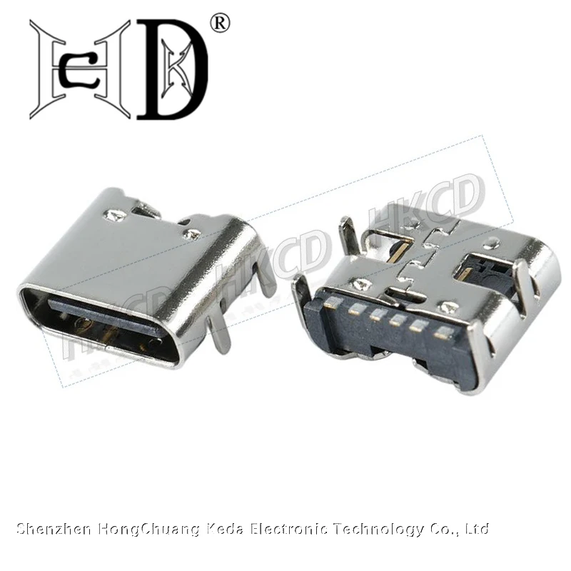 Фото 5 шт. 6-контактный разъем SMT Micro USB Type C 3.1 (женский) для монтажа SMD/DIP на печатную плату, для проектирования и самостоятельной сборки, подходит для зарядки с высоким током. №2